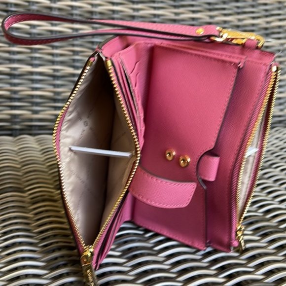 Michael Kors Jet Set Travel Large Double Zip Wristlet Wallet Rosewood Leather - Picture 13 of 16